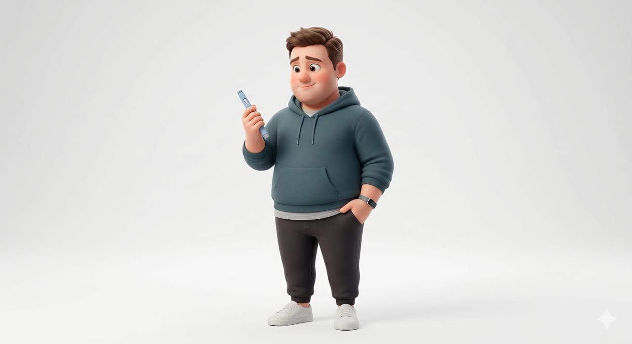 A clean Apple-style illustration of a person holding a GLP-1 injection pen